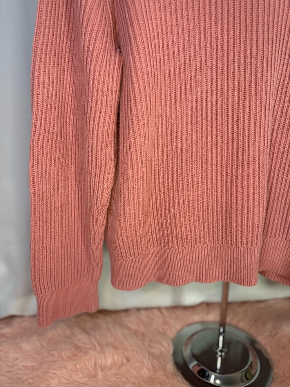 J Crew - 100% Cotton Classic Crewneck Ribbed Pink/Salmon Sweater - Size XL